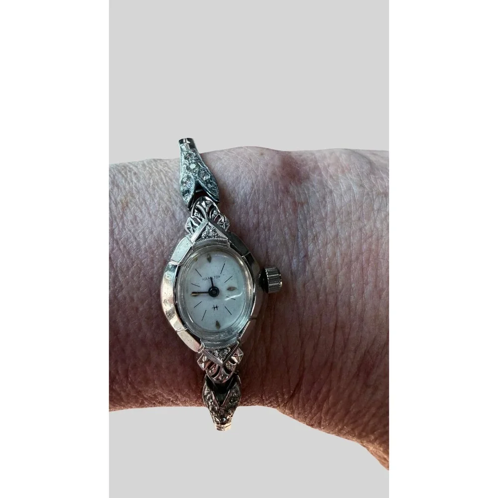Vintage Hamilton Ladies Watch Art Deco Rhinestone 10K GF Bracelet Working